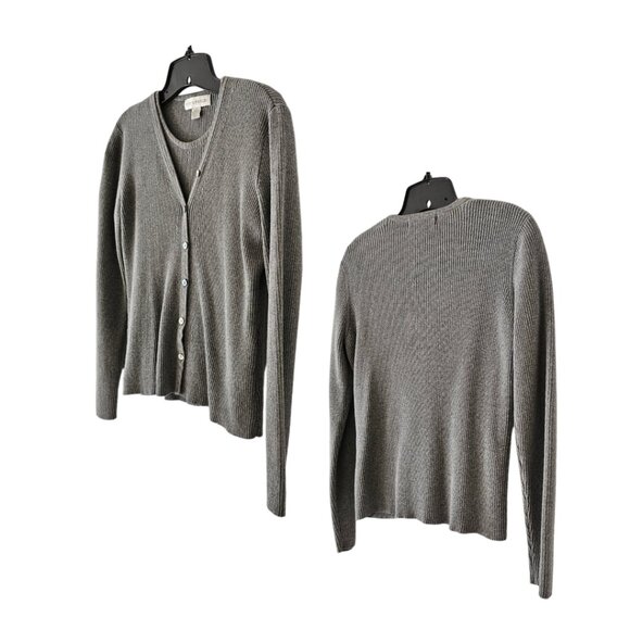 Petite Sophisticate Ribbed Cardigan & Top Set | EUC | SP | Gray - Picture 4 of 16